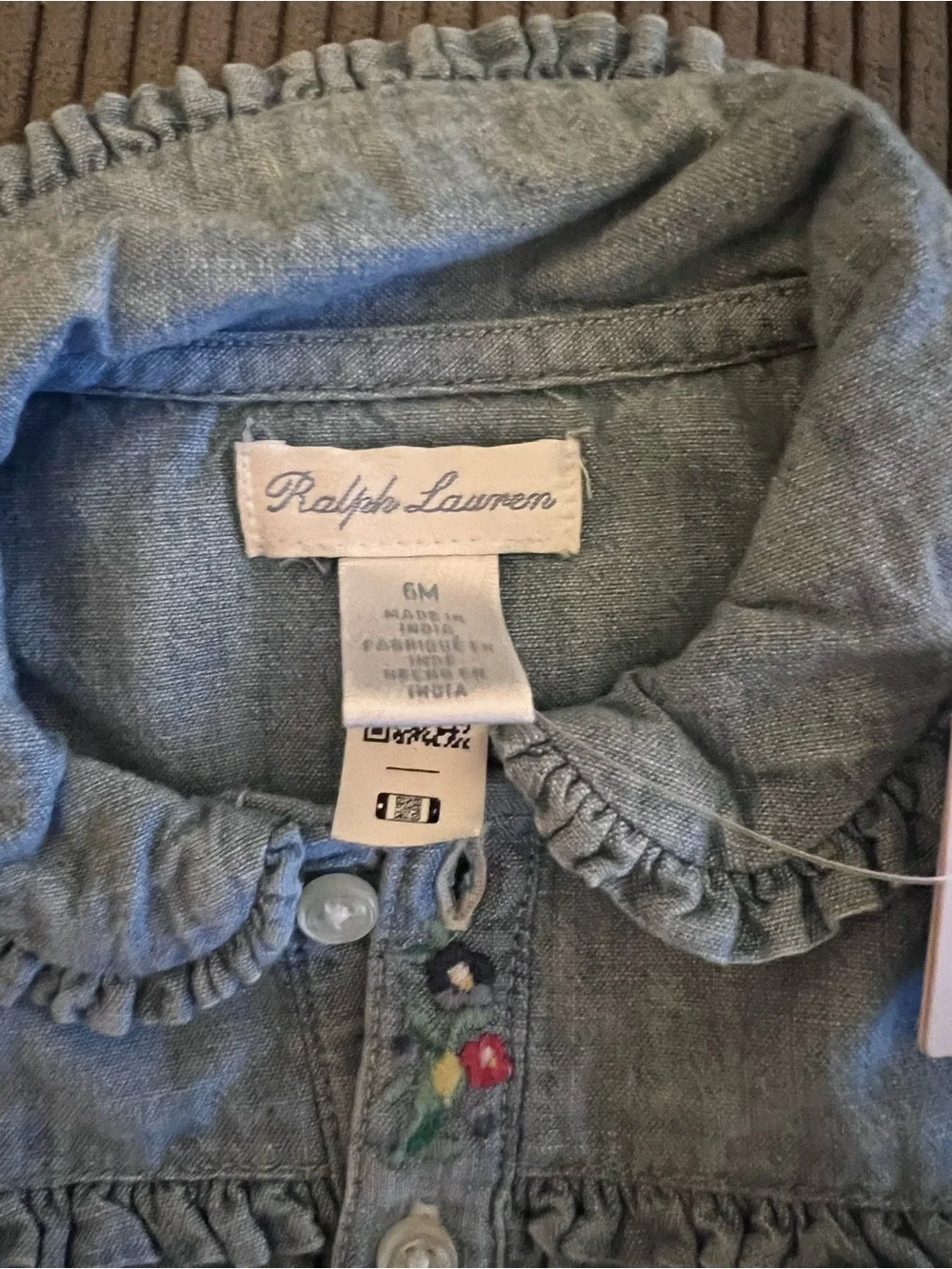 Ralph Lauren Girls' Light Blue Chambray Ruffle Button-Front Top